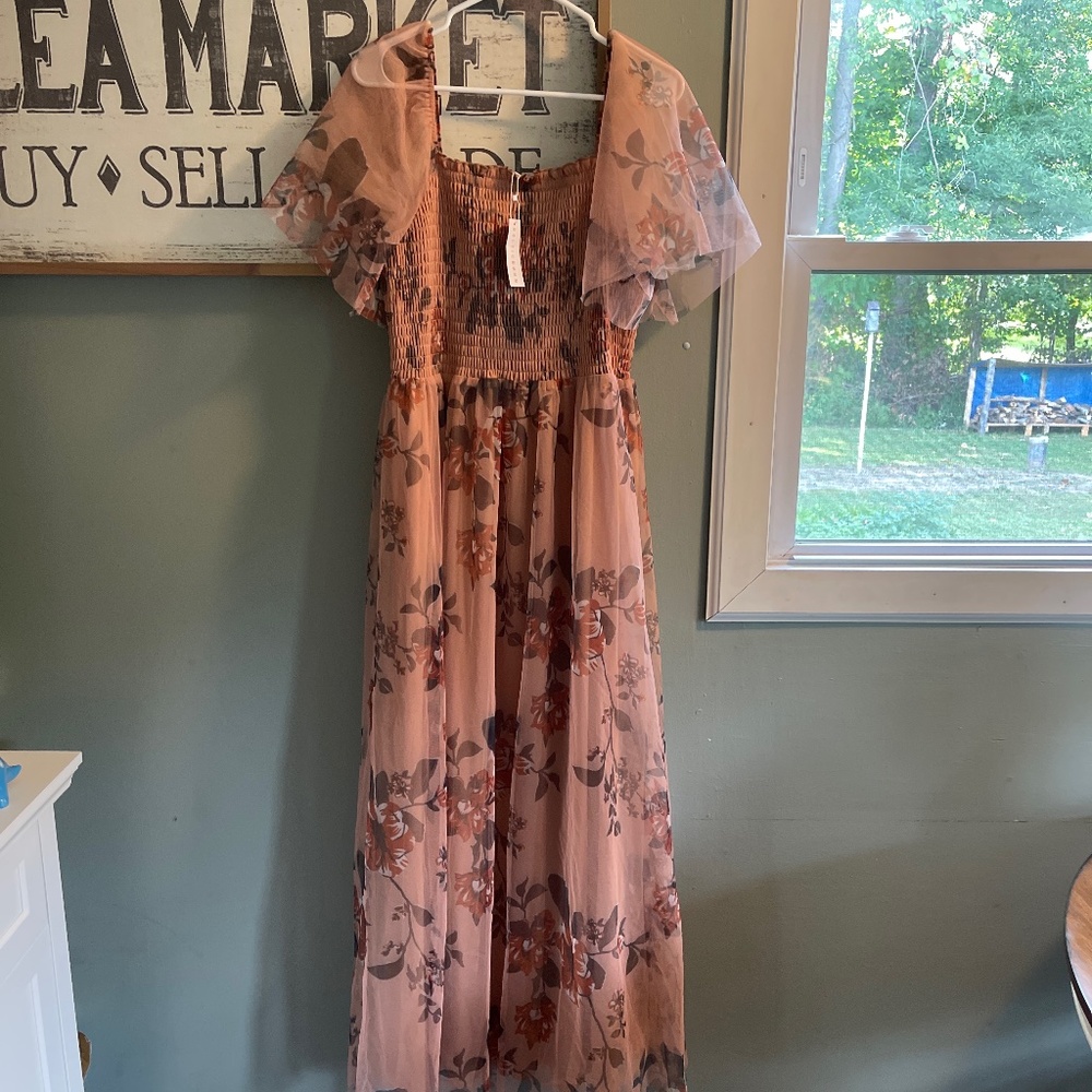 Baltic Born Womens Cassandra Tulle Maxi Dress | Copper Floral.